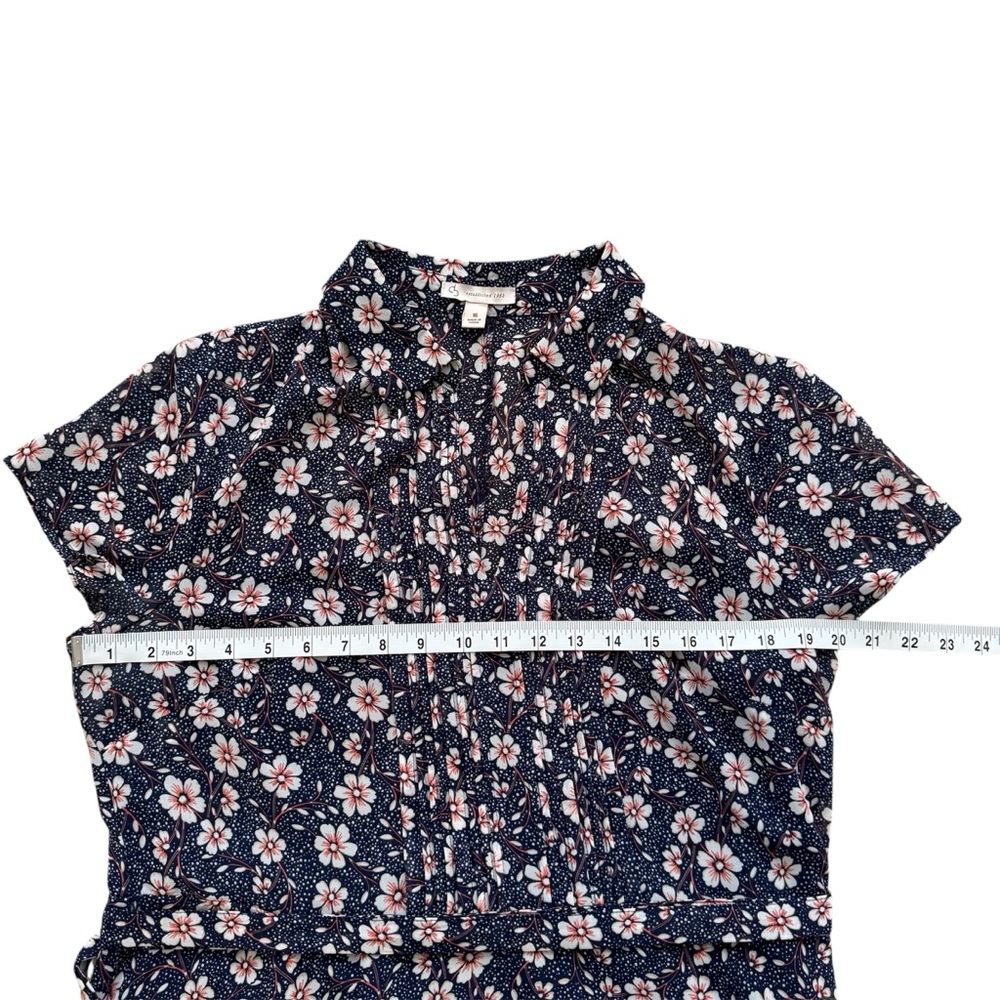 Dress “db Established 1962.” Navy Blue/Pink Dogwood Flowers. A-Line / Cami Slip. - Picture 7 of 16